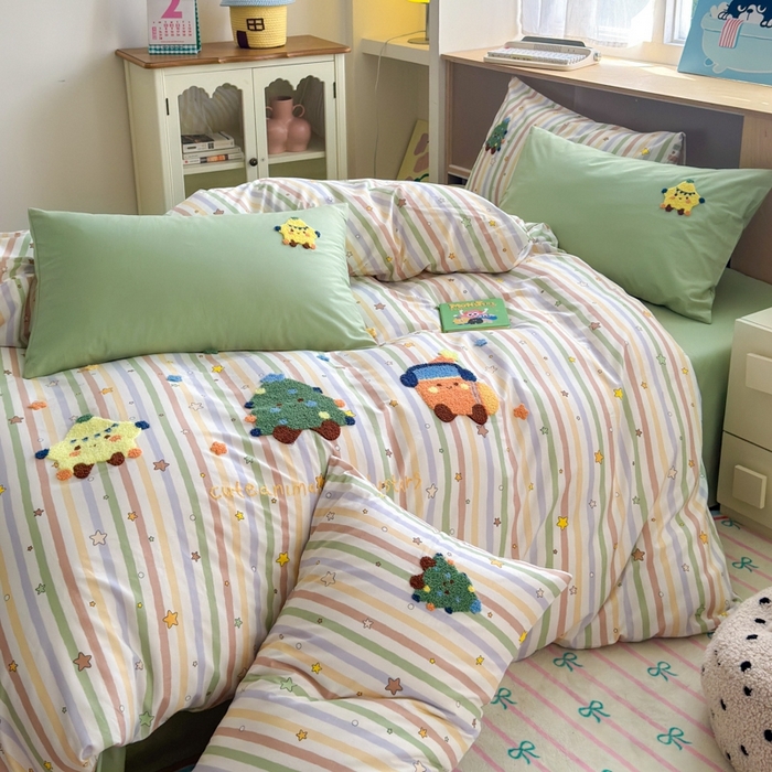 91家纺网 家纺一手货源 找家纺 如意朵2025新款全棉毛巾绣四件套 彩色星星