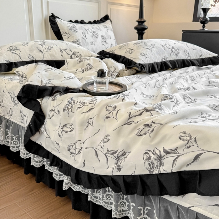 91家纺网 家纺一手货源 找家纺 绣女坊 2025新款夏被款床盖四件套 玫瑰