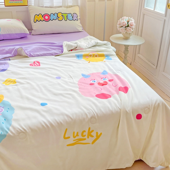 91家纺网 家纺一手货源 找家纺 海岛哥哥 2025新款水洗棉大版卡通夏被 幸运小乖