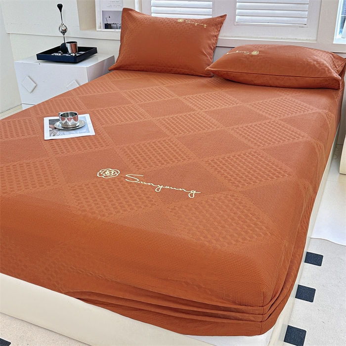 91家纺网 家纺一手货源 找家纺 曼町家居 2025新款全棉华夫格床笠 丁香棕