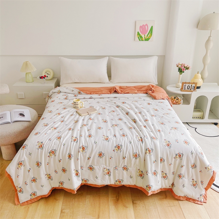 91家纺网 家纺一手货源 找家纺 南北家居 2025新款亲肤泡泡棉提花夏被 夕颜花簇