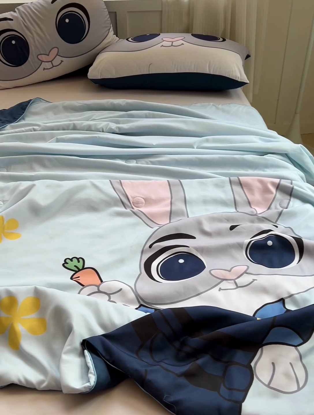 91家纺网 家纺一手货源 找家纺 海岛哥哥 2025新款水洗棉大版卡通夏被 萌萌兔子