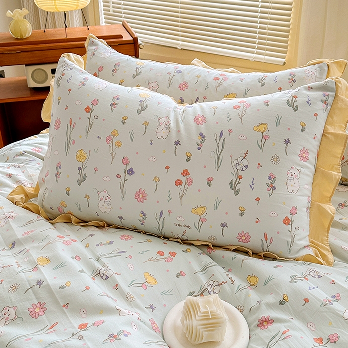 91家纺网 家纺一手货源 找家纺 佳一家纺 2025新款亲肤水洗棉四件套系列 缤纷兔