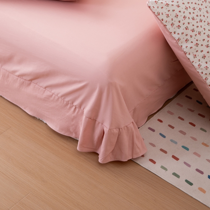 91家纺网 家纺一手货源 找家纺 南北家居 2025新款针织棉双层纱夏被四件套 粉色小花