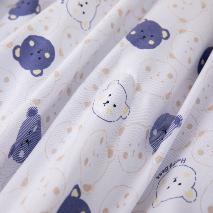 91家纺网 家纺一手货源 找家纺 南北家居 2025新款针织棉双层纱夏被四件套 白点小熊