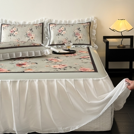 91家纺网 家纺一手货源 找家纺 （总）典曼家纺 2025春夏新款高精密800D数码印花冰丝雪纺床裙款凉席席子