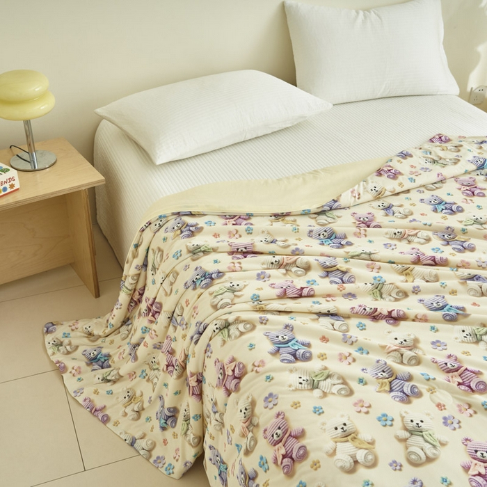 91家纺网 家纺一手货源 找家纺 子由家居 2025新款5D凉感大豆夏被 5D-可爱毛线熊