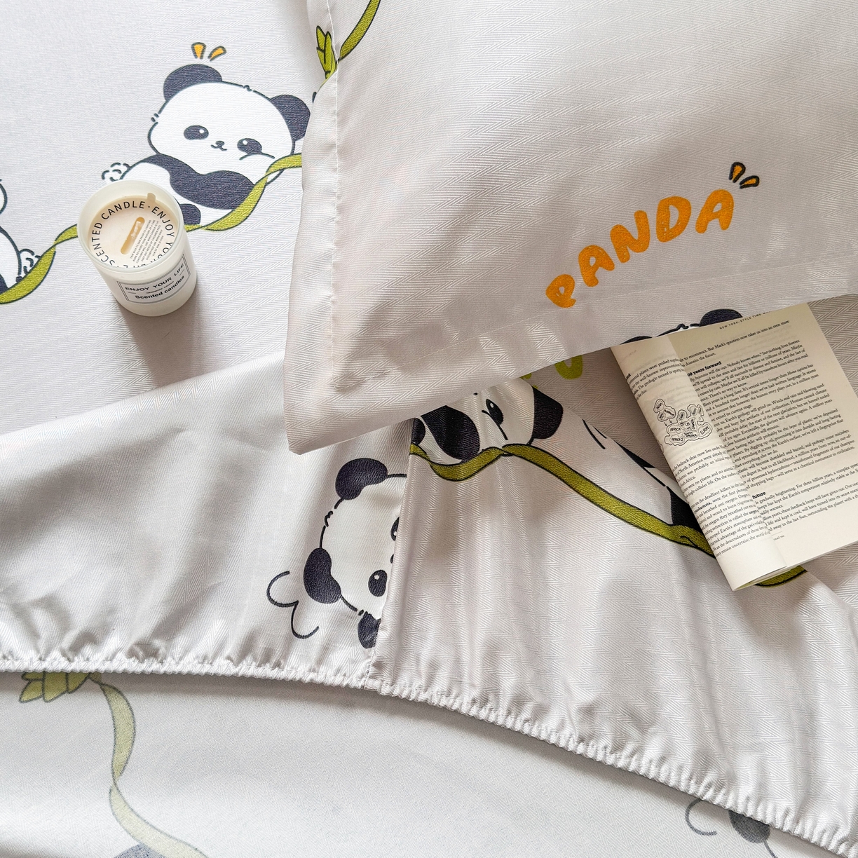 91家纺网 家纺一手货源 找家纺 乐居家纺 2025新款亲肤舒适活性印染水洗冰丝床笠 熊猫-灰