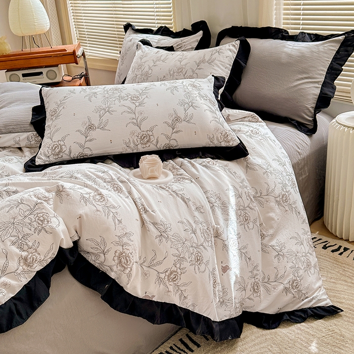 91家纺网 家纺一手货源 找家纺 佳一家纺 2025新款亲肤水洗棉四件套系列 花恋