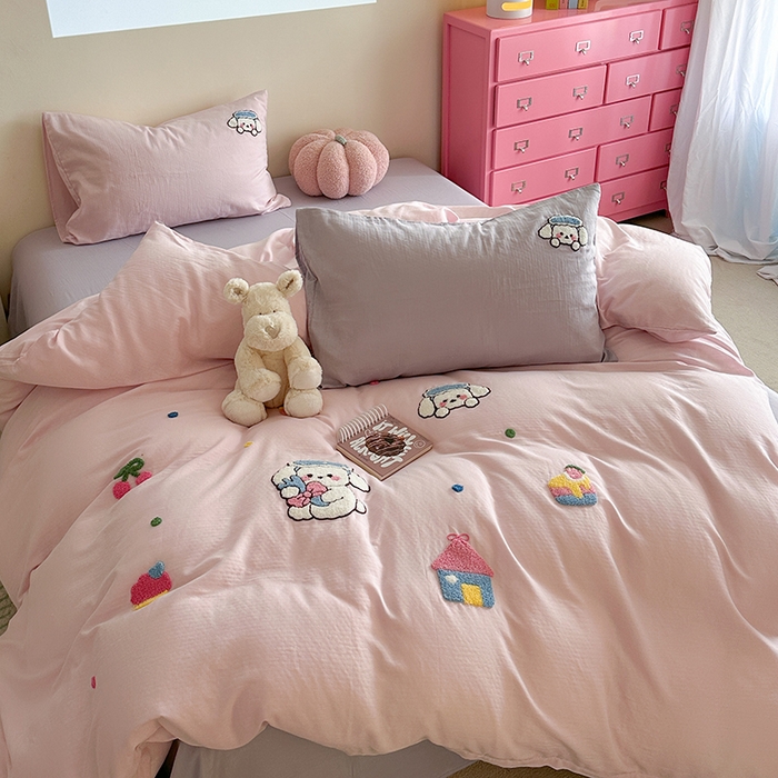 91家纺网 家纺一手货源 找家纺 TT.one 塔塔家居 2025新款全棉双层纱毛巾绣萌宠系列四件套 朵拉公主