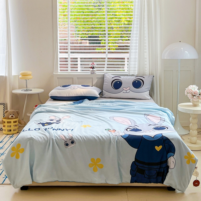 91家纺网 家纺一手货源 找家纺 海岛哥哥 2025新款水洗棉大版卡通夏被 萌萌兔子