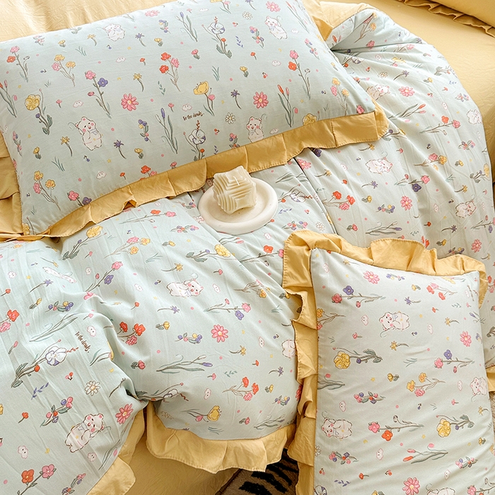 91家纺网 家纺一手货源 找家纺 佳一家纺 2025新款亲肤水洗棉四件套系列 缤纷兔