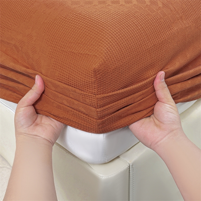 91家纺网 家纺一手货源 找家纺 曼町家居 2025新款全棉华夫格床笠 丁香棕