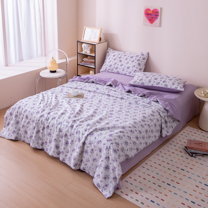 91家纺网 家纺一手货源 找家纺 南北家居 2025新款针织棉双层纱夏被四件套 芬芳物语