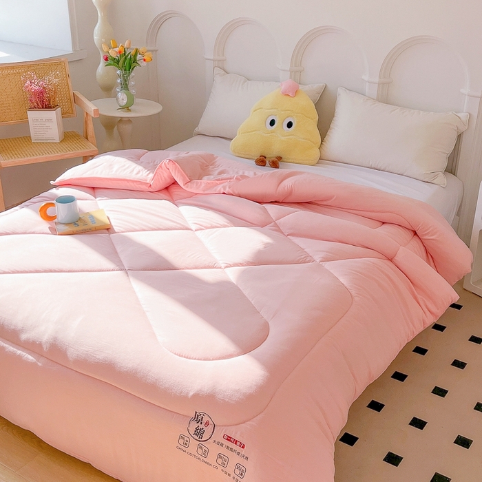 91家纺网 家纺一手货源 找家纺 百花王2025新款原棉大豆被被子被芯 粉色