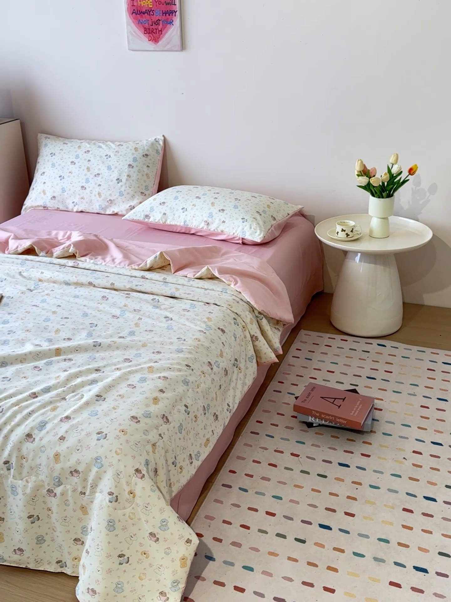 91家纺网 家纺一手货源 找家纺 南北家居 2025新款针织棉双层纱夏被四件套 呆呆熊