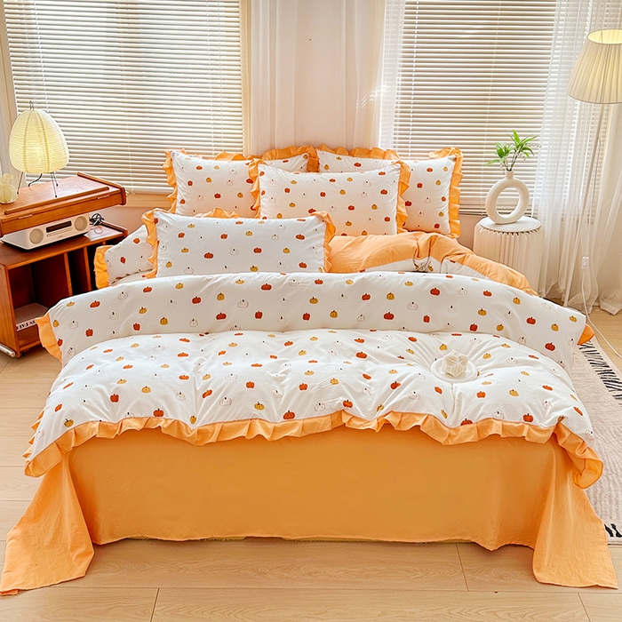 91家纺网 家纺一手货源 找家纺 佳一家纺 2025新款亲肤水洗棉四件套系列 小南瓜