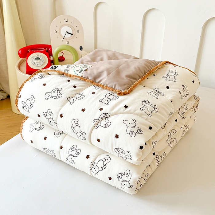 91家纺网 家纺一手货源 找家纺 熙宴家纺 2025新款A类水洗双层纱100%新疆棉花印花夏被空调被夏凉被 绅士熊