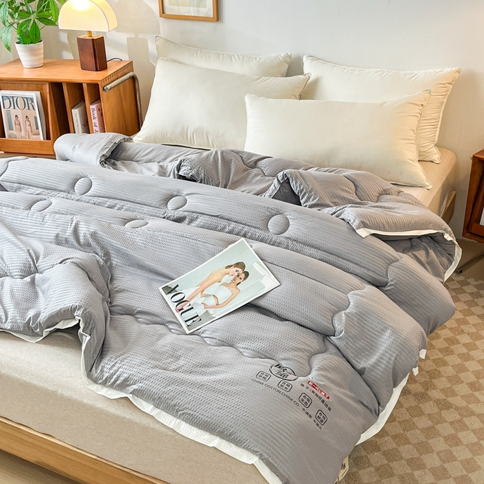 91家纺网 家纺一手货源 找家纺 百花王2025新款泡泡棉纯色简约升级款大豆被子被芯 原棉大豆被泡泡升级款 -灰色