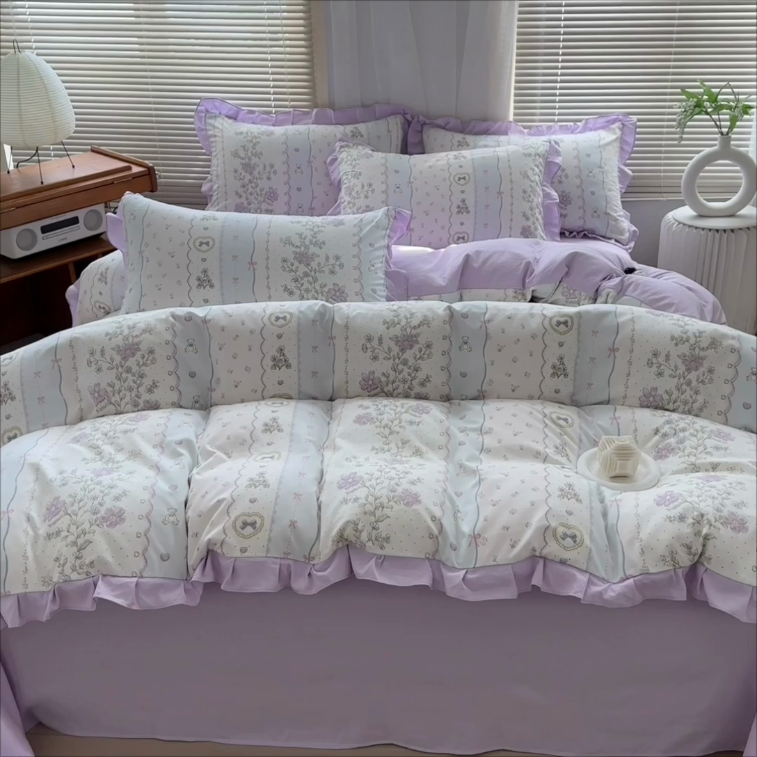 91家纺网 家纺一手货源 找家纺 佳一家纺 2025新款亲肤水洗棉四件套系列 遇见春天