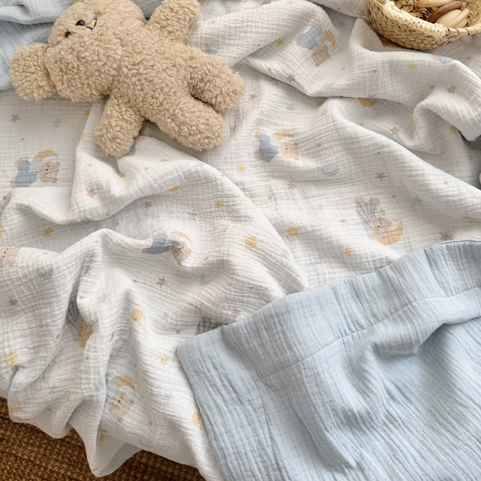 91家纺网 家纺一手货源 找家纺 BOSS 2025新款全棉纯棉皱皱纱儿童盖毯夏被  幼儿园夏被夏凉被空调被 晚安熊