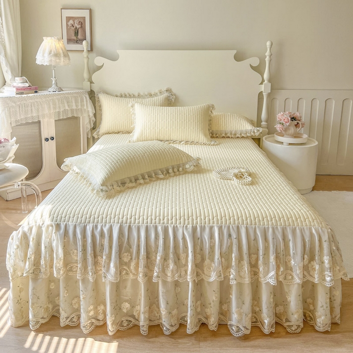 91家纺网 家纺一手货源 找家纺 恋尚 2025新款乳胶凉感床笠裙-甜朵【控价170起】 甜朵-奶黄