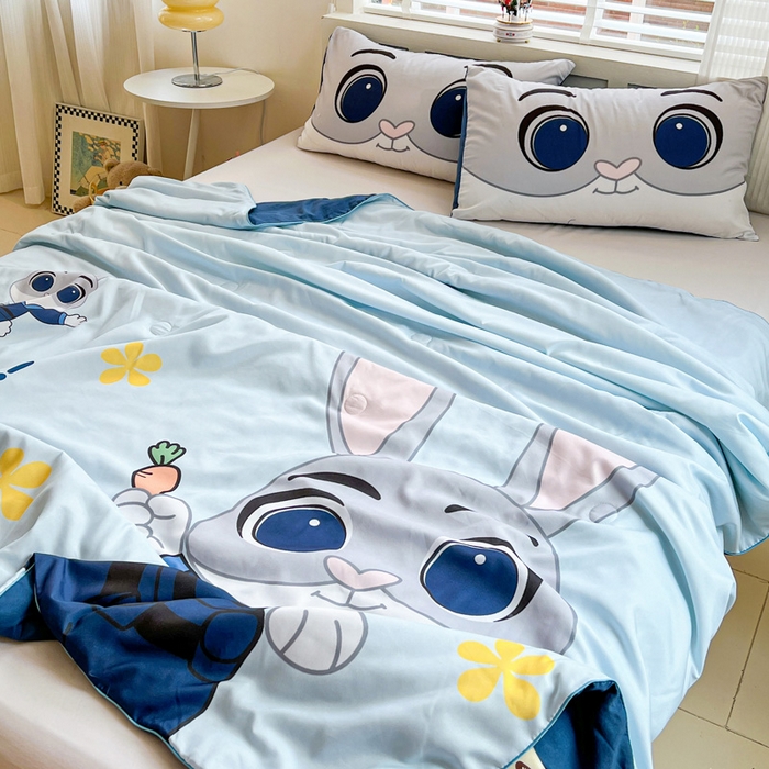 91家纺网 家纺一手货源 找家纺 海岛哥哥 2025新款水洗棉大版卡通夏被 萌萌兔子