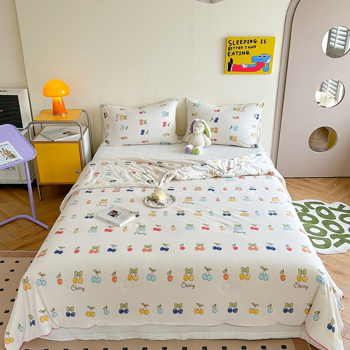 91家纺网 家纺一手货源 找家纺 麦伦家居 2025新款云柔针织棉大豆夏凉被 樱桃画