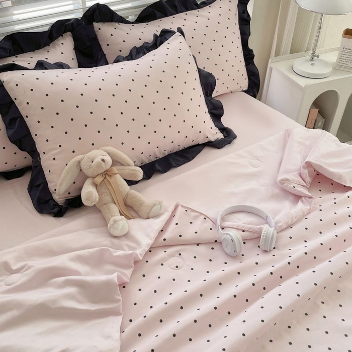 91家纺网 家纺一手货源 找家纺 绣女坊  2025新款水洗天丝夏被四件套 粉色圆点