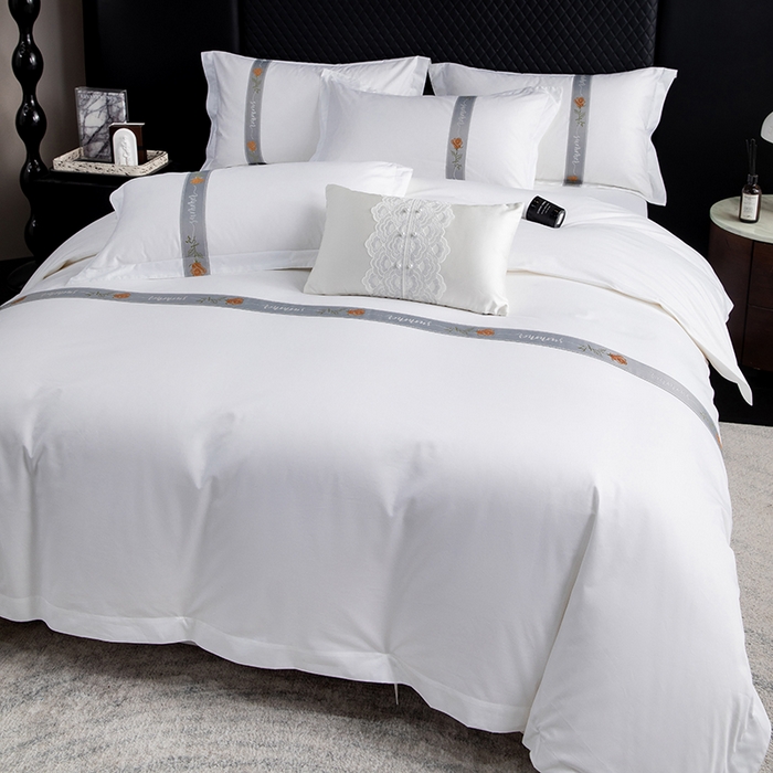 91家纺网 家纺一手货源 找家纺 优必恩 2025新款高支高密民宿酒店织带款四件套套件 浅青