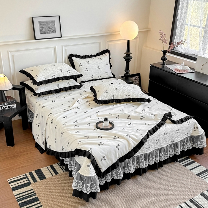 91家纺网 家纺一手货源 找家纺 绣女坊 2025新款夏被款床盖四件套 樱桃