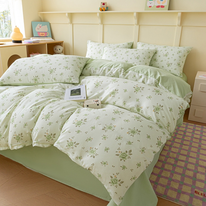 91家纺网 家纺一手货源 找家纺 南北家居 2025新款A类宝宝棉双层纱系列四件套-普通款 春日花序