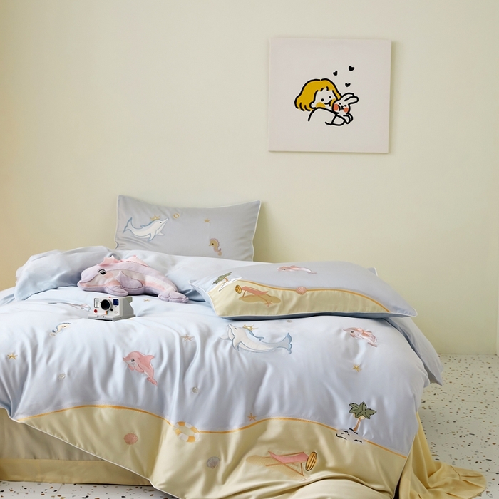 91家纺网 家纺一手货源 找家纺 （总）爱缦 2025新款海边假日系列60支莱赛尔四件套风格二