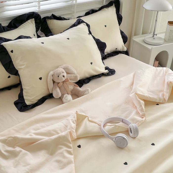 91家纺网 家纺一手货源 找家纺 绣女坊  2025新款水洗天丝夏被四件套 黄色爱心