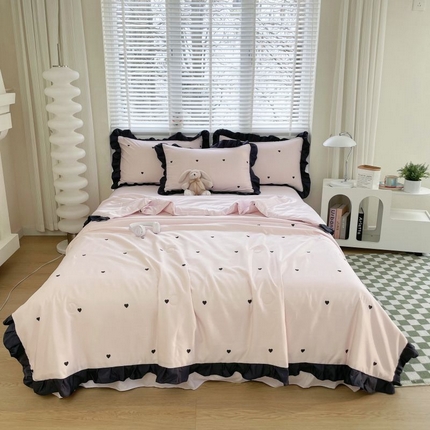 绣女坊  2025新款水洗天丝夏被四件套 粉色爱心