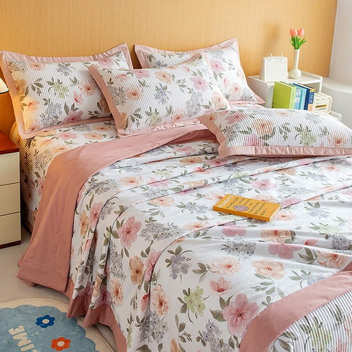 91家纺网 家纺一手货源 找家纺 晨晨家纺2025新款双面全棉夏被四件套 绚纱