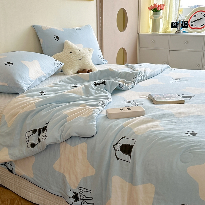 91家纺网 家纺一手货源 找家纺 麦伦家居 2025新款云柔针织棉大豆夏凉被 萌犬蓝