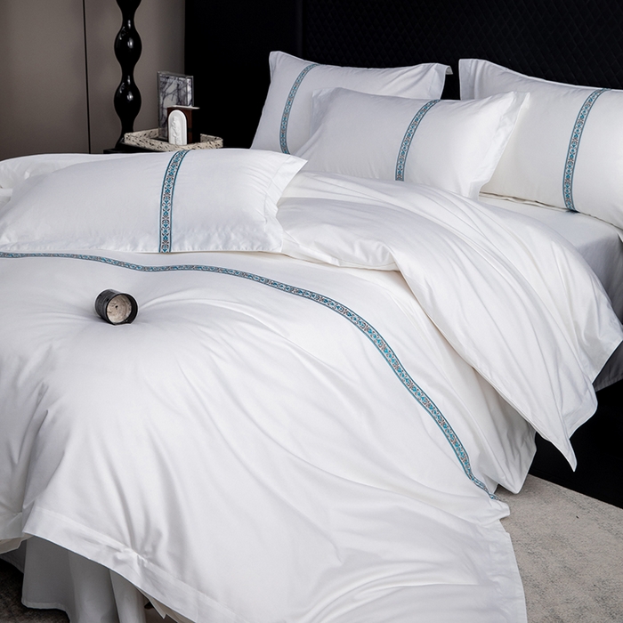 91家纺网 家纺一手货源 找家纺 优必恩 2025新款高支高密民宿酒店织带款四件套套件 青春