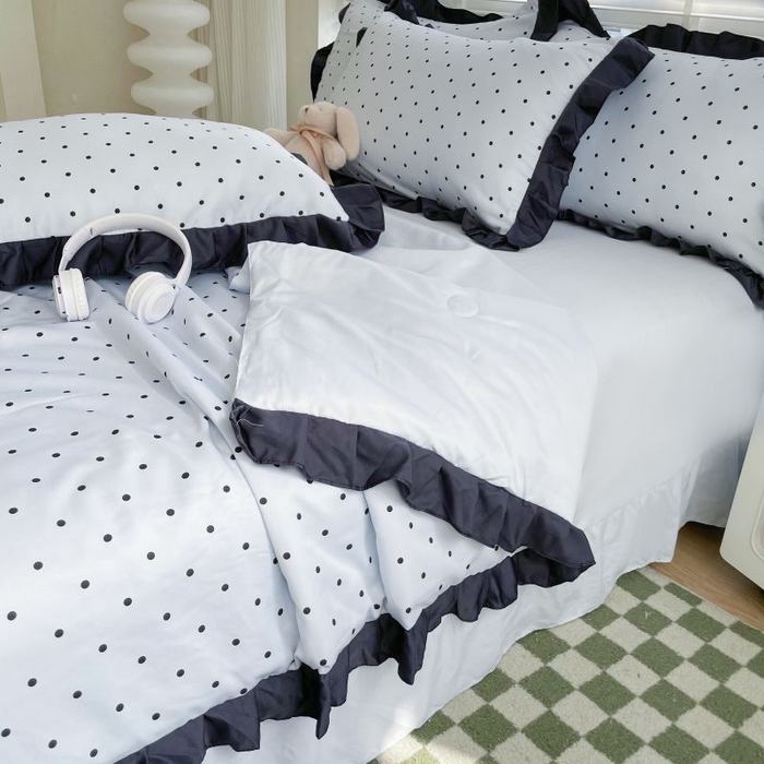 91家纺网 家纺一手货源 找家纺 绣女坊  2025新款水洗天丝夏被四件套 蓝色圆点