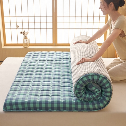 锦丝钰床垫 2025新款色织水洗棉棉花床垫 蓝绿中格