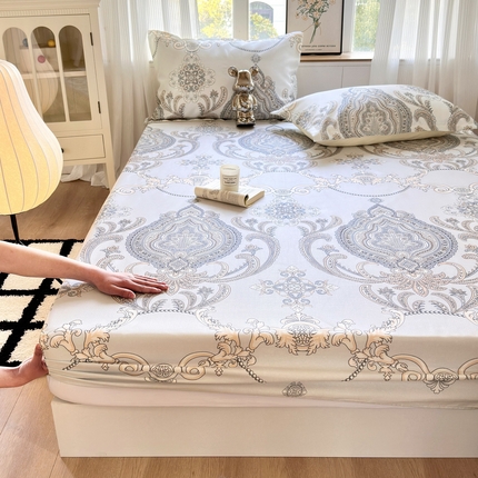 乐居家纺 2025新款亲肤舒适活性印染水洗冰丝床笠 古色古香