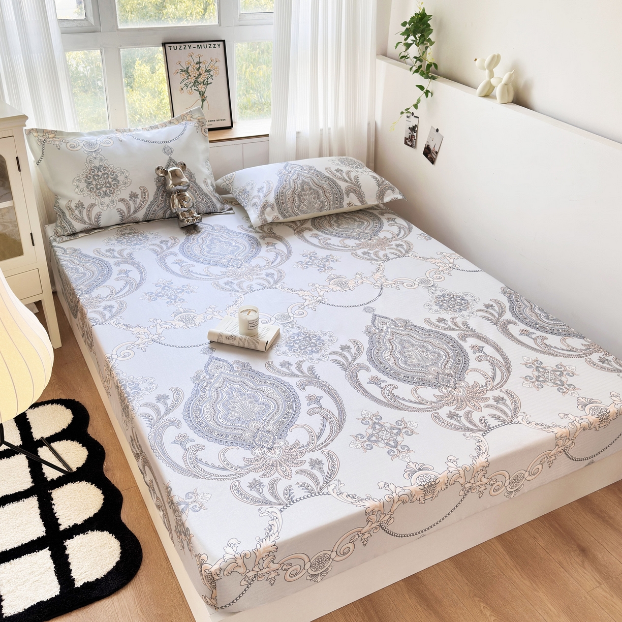 91家纺网 家纺一手货源 找家纺 乐居家纺 2025新款亲肤舒适活性印染水洗冰丝床笠 古色古香