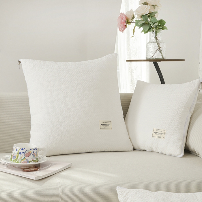 91家纺网 家纺一手货源 找家纺 番茄+ 2025新款简约全棉色织抱枕被 月白