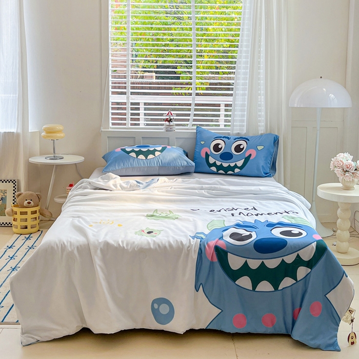 91家纺网 家纺一手货源 找家纺 海岛哥哥 2025新款水洗棉大版卡通夏被 可爱小怪兽