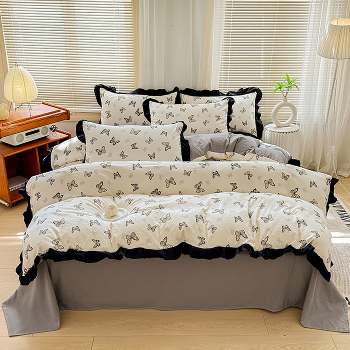 91家纺网 家纺一手货源 找家纺 佳一家纺 2025新款亲肤水洗棉四件套系列 蝶舞