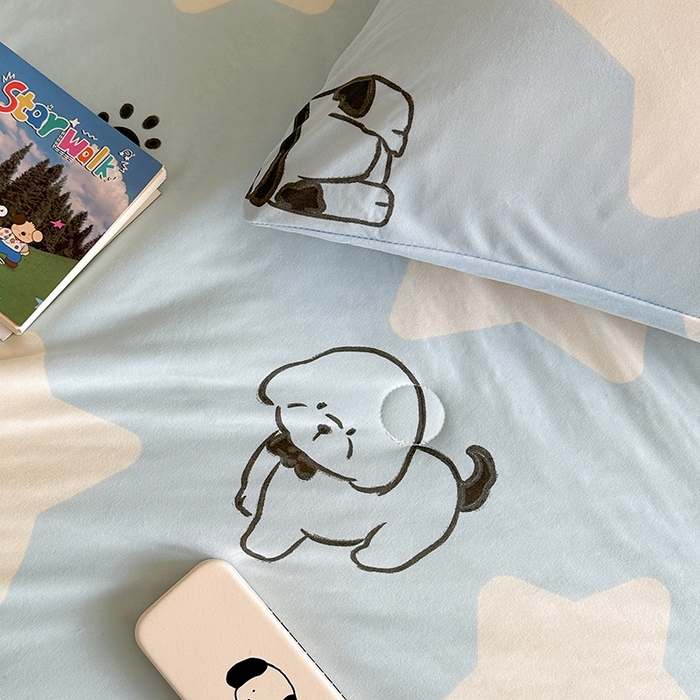 91家纺网 家纺一手货源 找家纺 麦伦家居 2025新款云柔针织棉大豆夏凉被 萌犬蓝