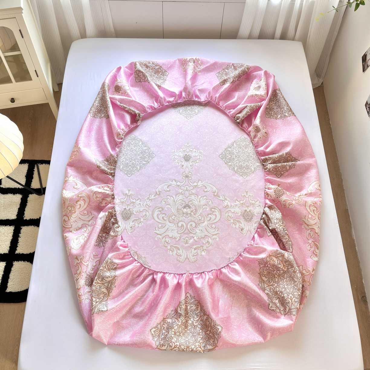 91家纺网 家纺一手货源 找家纺 乐居家纺 2025新款亲肤舒适活性印染水洗冰丝床笠 空谷幽兰-粉