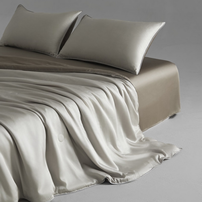 91家纺网 家纺一手货源 找家纺 AB家纺2025新品A类莱赛尔双拼50天丝空调夏被四件套 巴黎灰-古铜棕