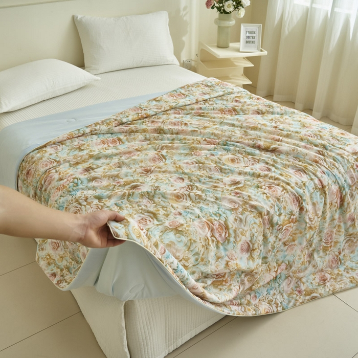 91家纺网 家纺一手货源 找家纺 子由家居 2025新款5D凉感大豆夏被 5D-玫瑰绿