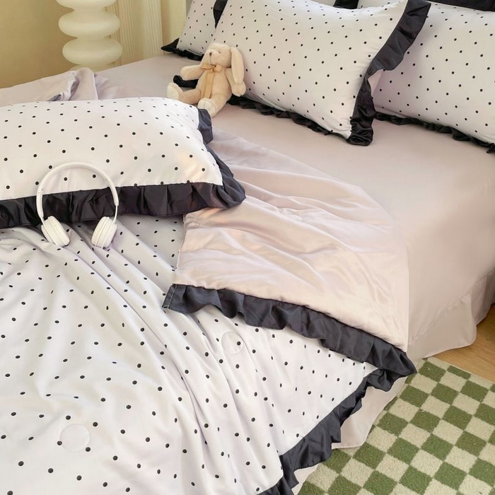 91家纺网 家纺一手货源 找家纺 绣女坊  2025新款水洗天丝夏被四件套 紫色圆点